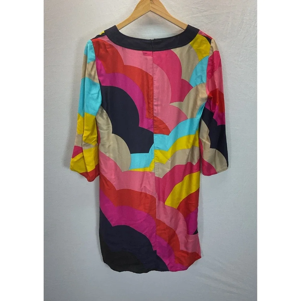 NEW Trina Turk colorful Tunic mini dress 3/4‎ Sleeve size 4 Satin tassels resort